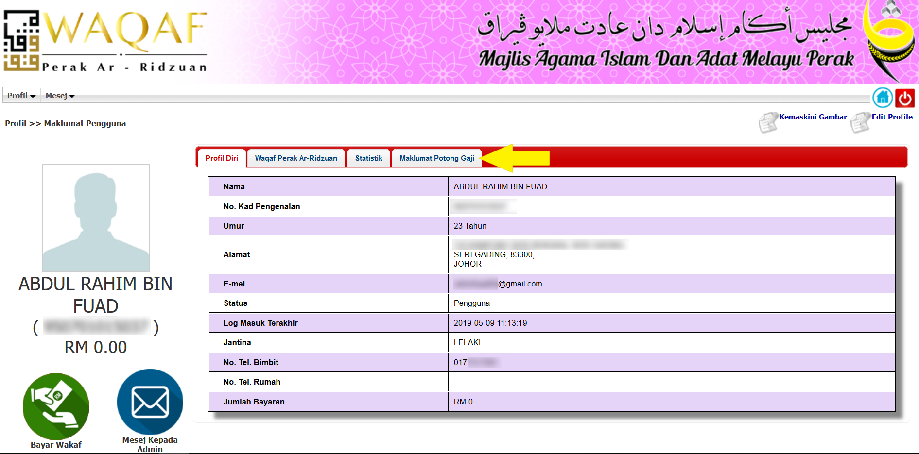 Waqaf Perak Ar Ridzuan Potongan Gaji Online